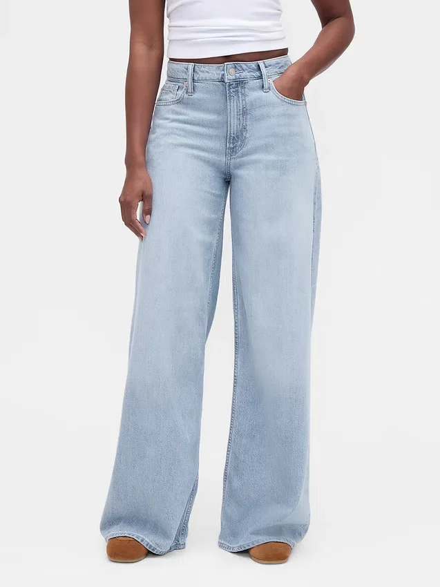 Jeans baggy ultra-doux à taille mi-haute pour les silhouettes rondes
