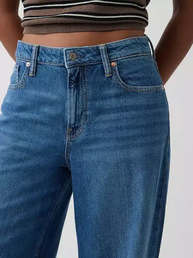 Jeans baggy ultra-doux à taille mi-haute pour les silhouettes rondes