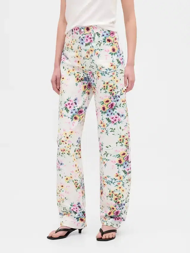Jeans « Barrel » à taille haute et imprimé floral