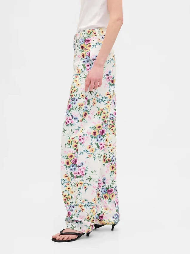 Jeans « Barrel » à taille haute et imprimé floral