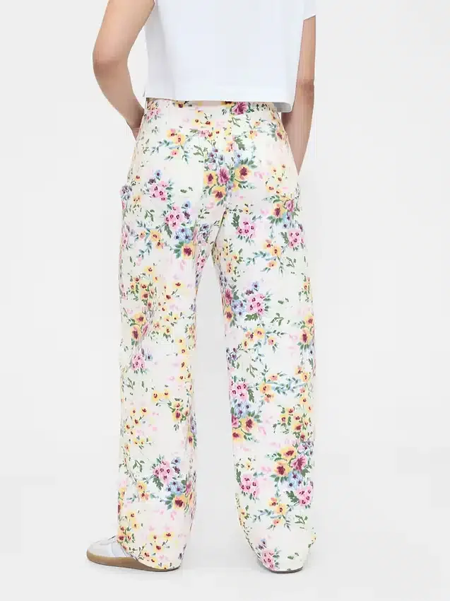 Jeans « Barrel » à taille haute et imprimé floral
