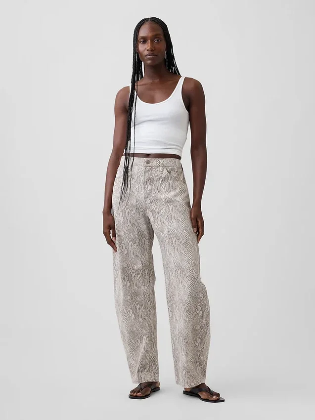 Jeans « Barrel » taille haute à imprimé serpent