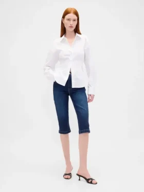Jeans capri court à taille haute