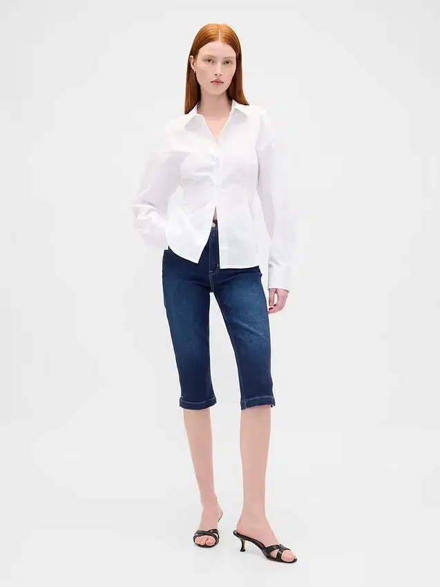 Jeans capri court à taille haute