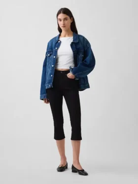 Jeans capri court à taille haute