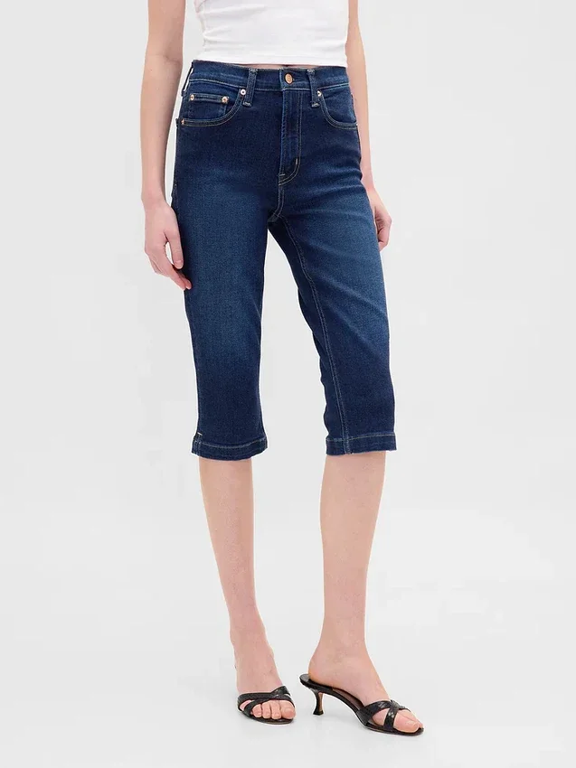 Jeans capri court à taille haute