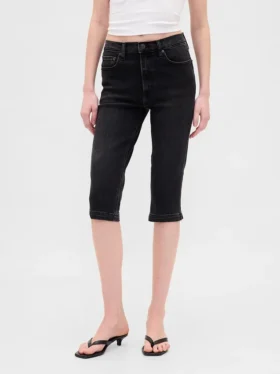 Jeans capri court à taille haute