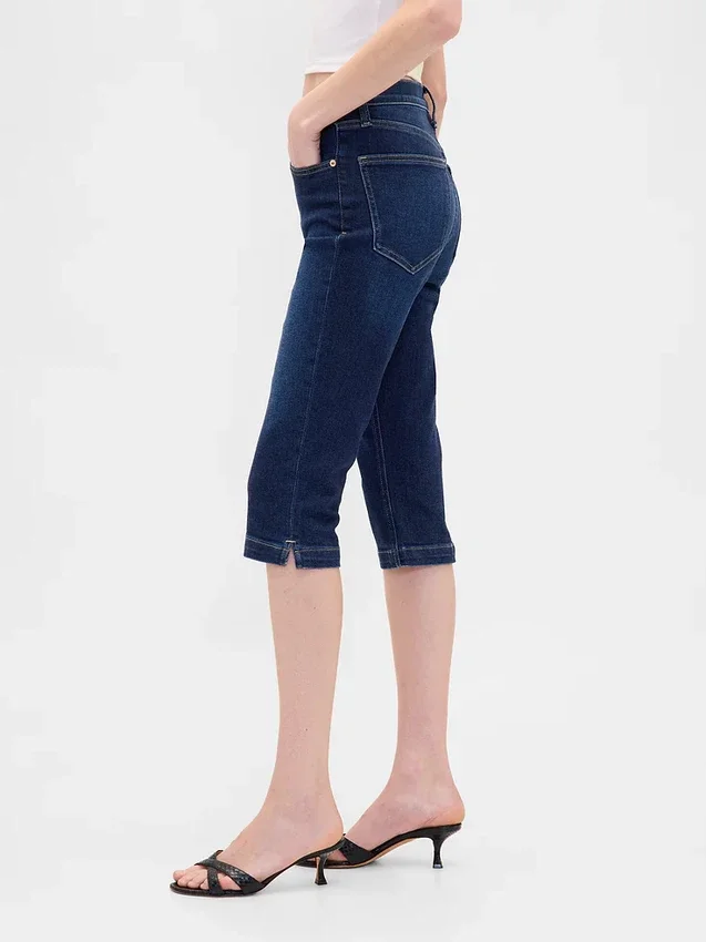 Jeans capri court à taille haute