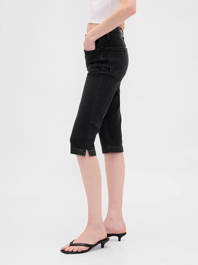 Jeans capri court à taille haute