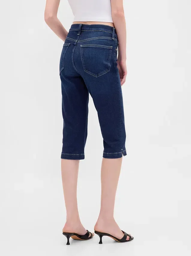 Jeans capri court à taille haute