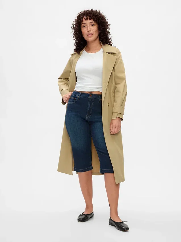 Jeans capri court à taille haute
