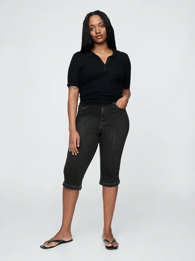 Jeans capri court à taille haute
