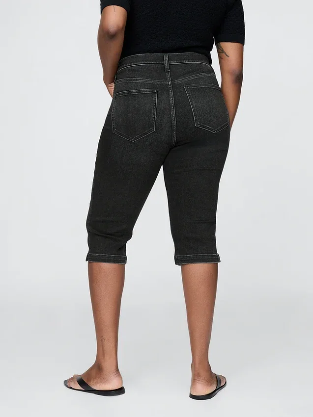Jeans capri court à taille haute