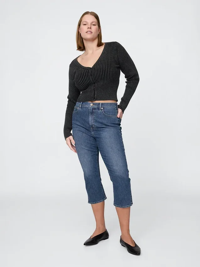 Jeans capri taille haute
