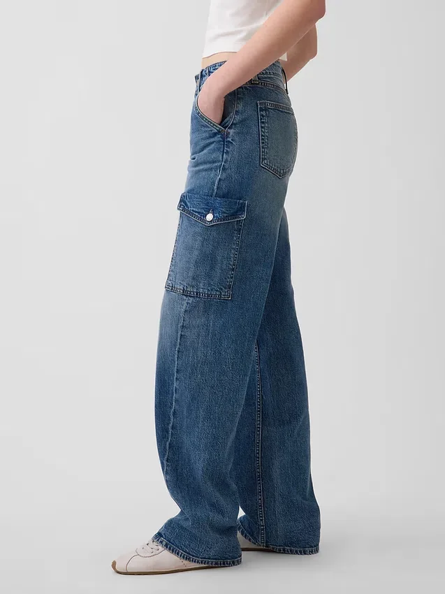 Jeans cargo ample taille basse style années 90