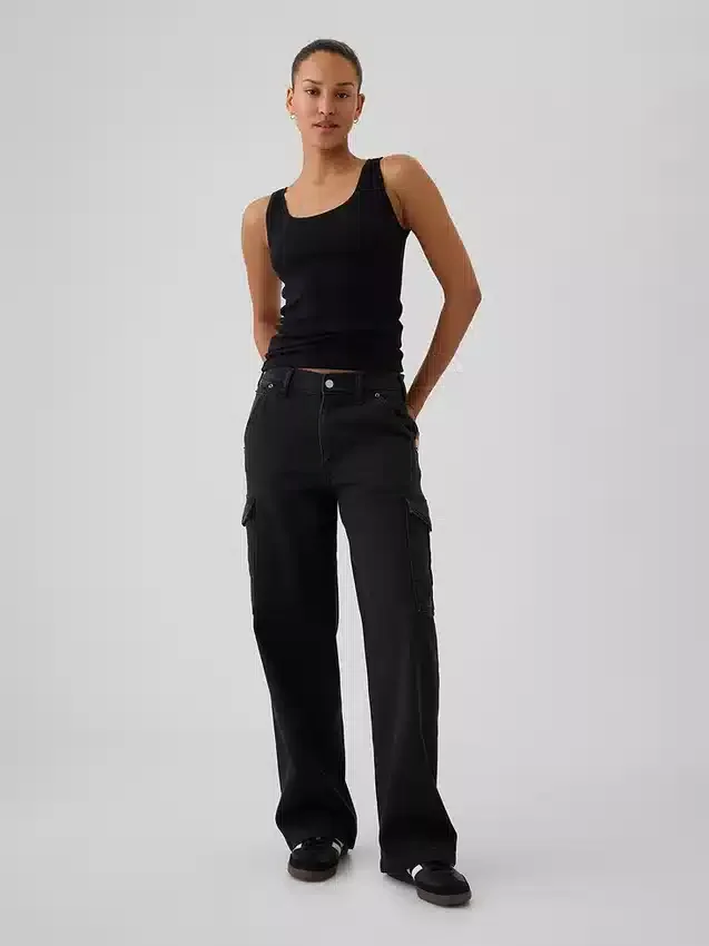 Jeans cargo ample taille moyenne style années 90