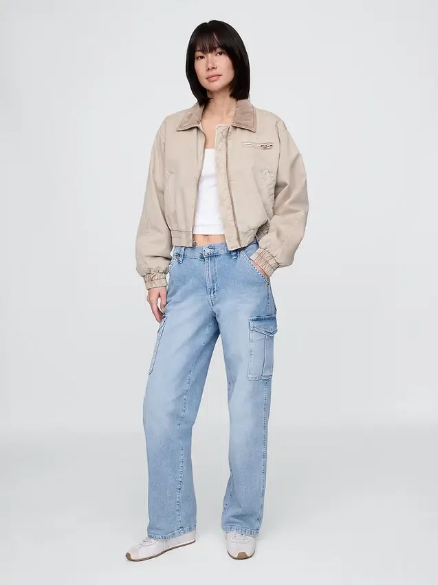 Jeans cargo ample taille moyenne style années 90