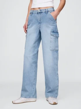 Jeans cargo ample taille moyenne style années 90