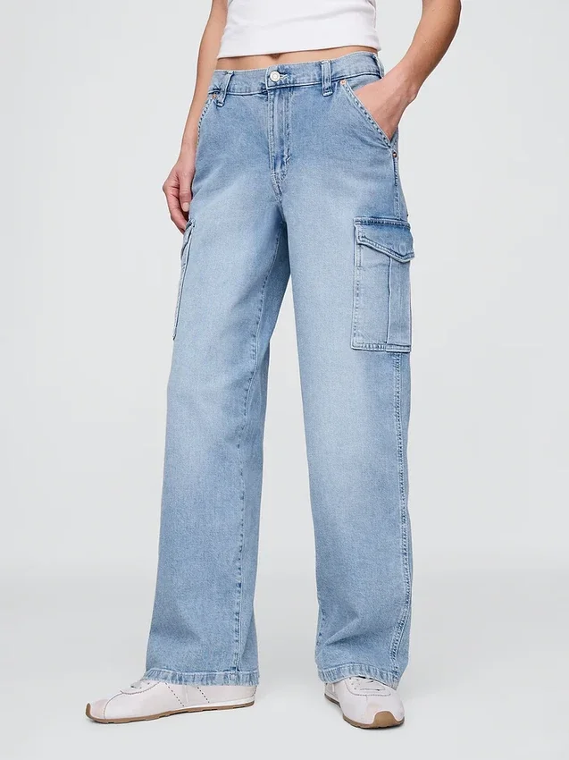 Jeans cargo ample taille moyenne style années 90
