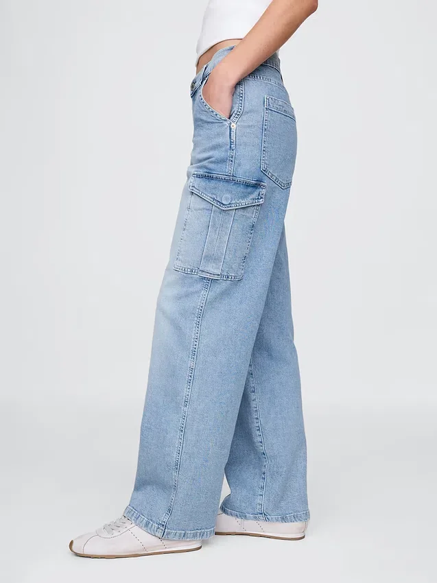 Jeans cargo ample taille moyenne style années 90