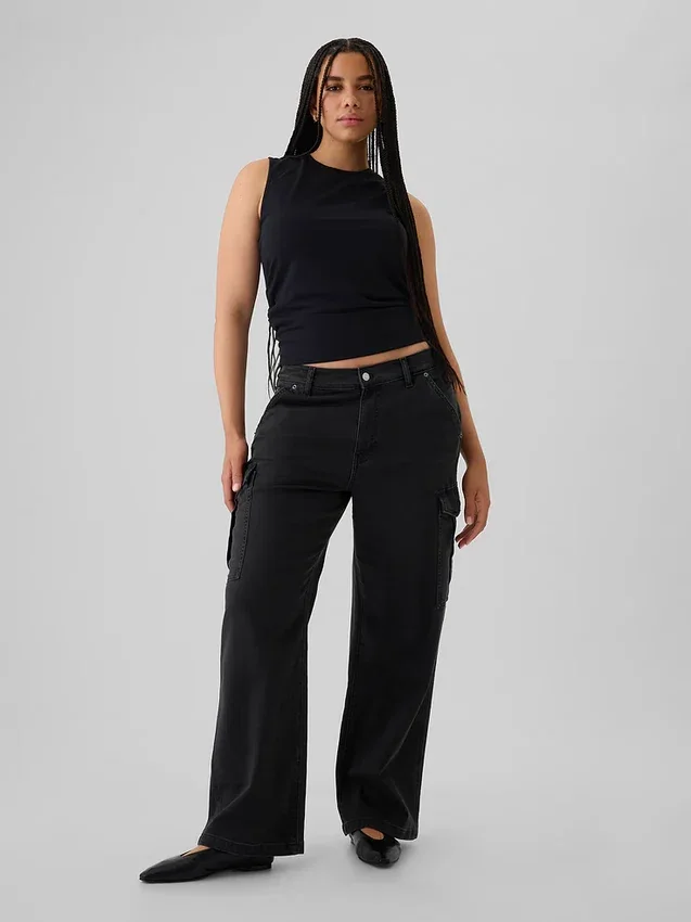 Jeans cargo ample taille moyenne style années 90
