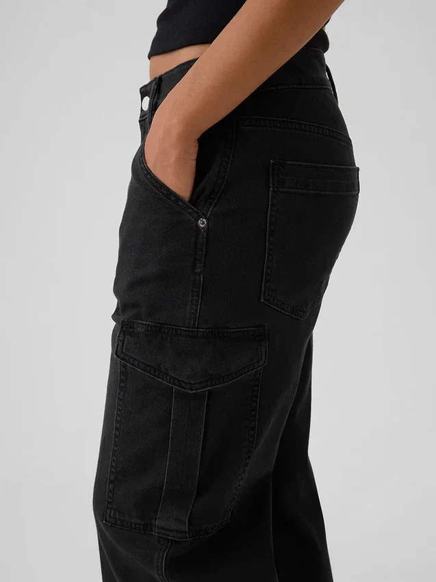 Jeans cargo ample taille moyenne style années 90