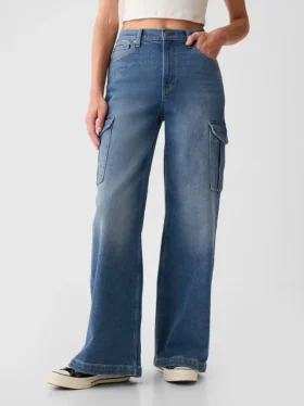 Jeans cargo taille haute à jambes larges