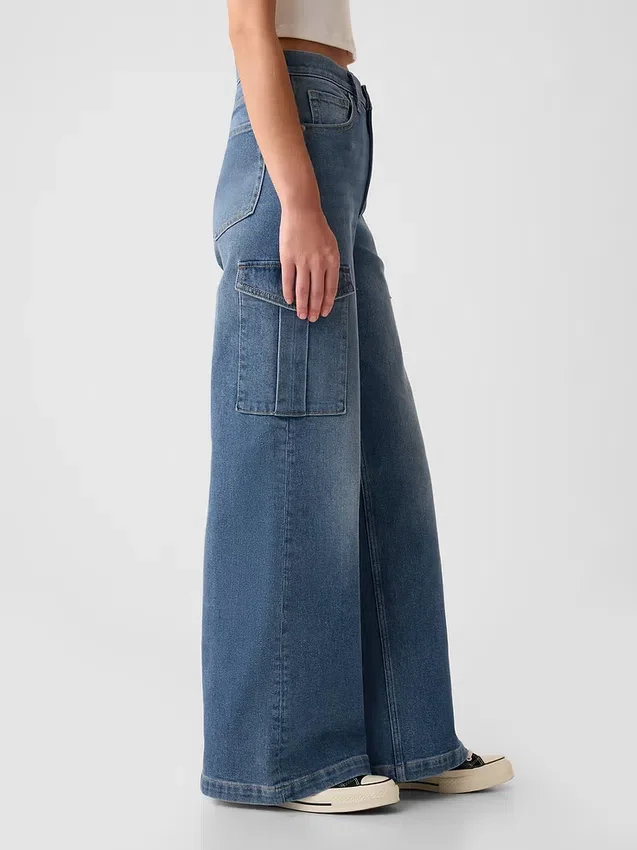 Jeans cargo taille haute à jambes larges
