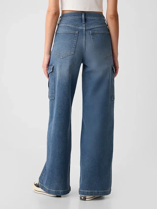 Jeans cargo taille haute à jambes larges