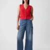Jeans cargo taille haute à jambes larges