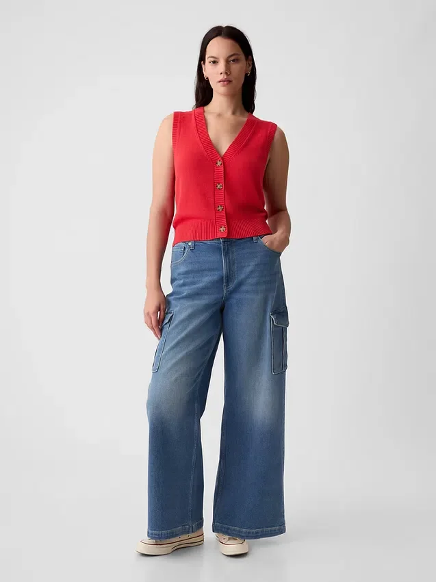 Jeans cargo taille haute à jambes larges