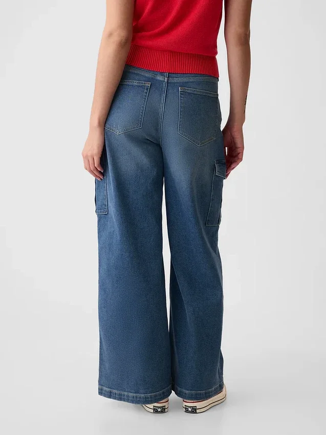 Jeans cargo taille haute à jambes larges