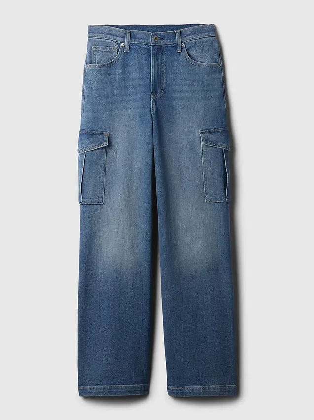 Jeans cargo taille haute à jambes larges