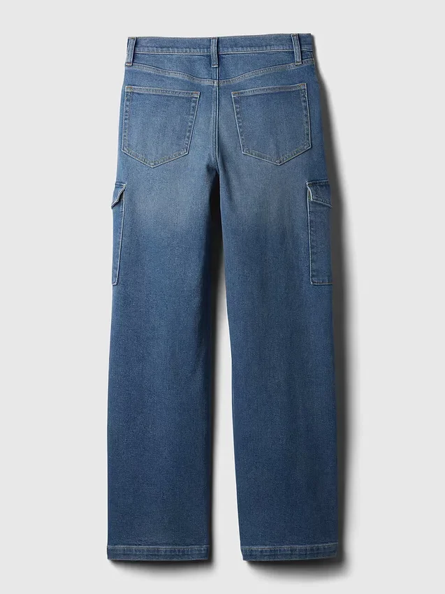 Jeans cargo taille haute à jambes larges