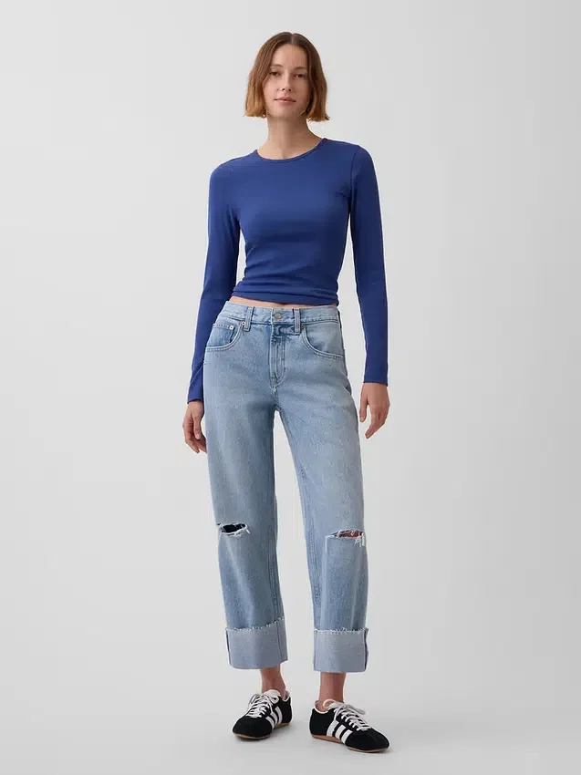 Jeans court décontracté à taille basse