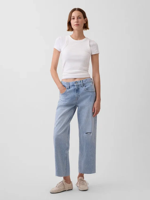 Jeans court décontracté à taille basse
