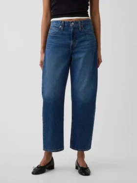 Jeans court à taille haute et coupe « barrel »