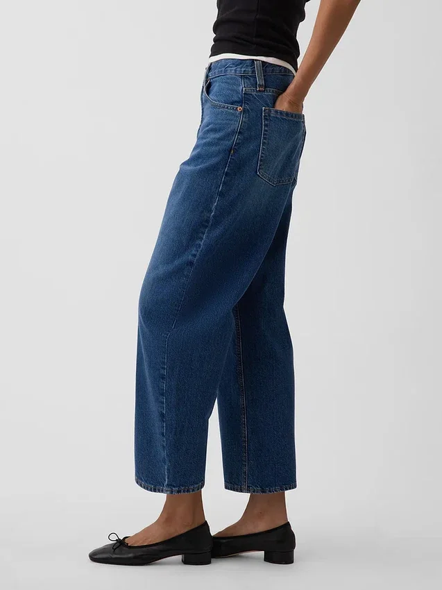 Jeans court à taille haute et coupe « barrel »
