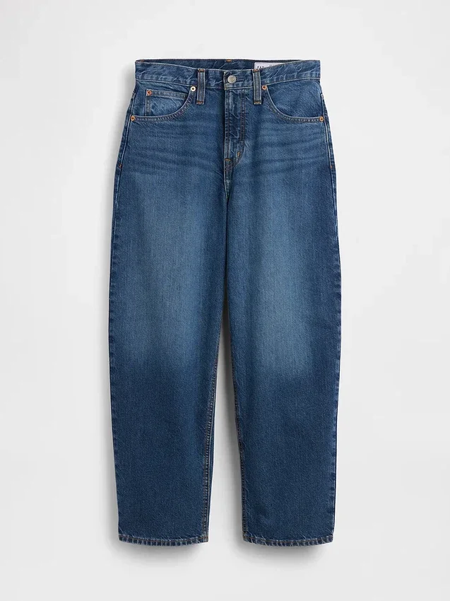 Jeans court à taille haute et coupe « barrel »