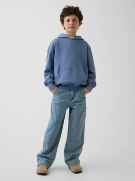 Jeans de charpentier ample à rayures pour enfant, avec renforts aux genoux