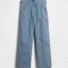 Jeans de charpentier ample à rayures pour enfant, avec renforts aux genoux