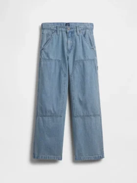 Jeans de charpentier ample à rayures pour enfant, avec renforts aux genoux