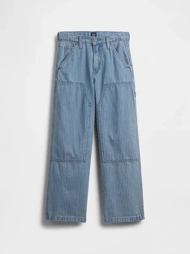 Jeans de charpentier ample à rayures pour enfant, avec renforts aux genoux