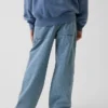 Jeans de charpentier ample à rayures pour enfant, avec renforts aux genoux