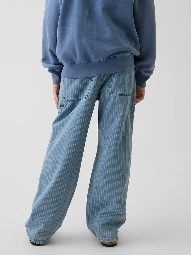 Jeans de charpentier ample à rayures pour enfant, avec renforts aux genoux