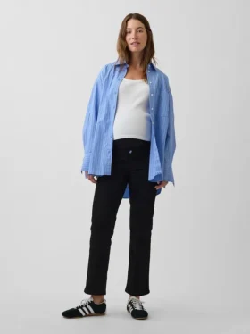 Jeans de maternité court, slim droit, à panneau intégral, style années 90
