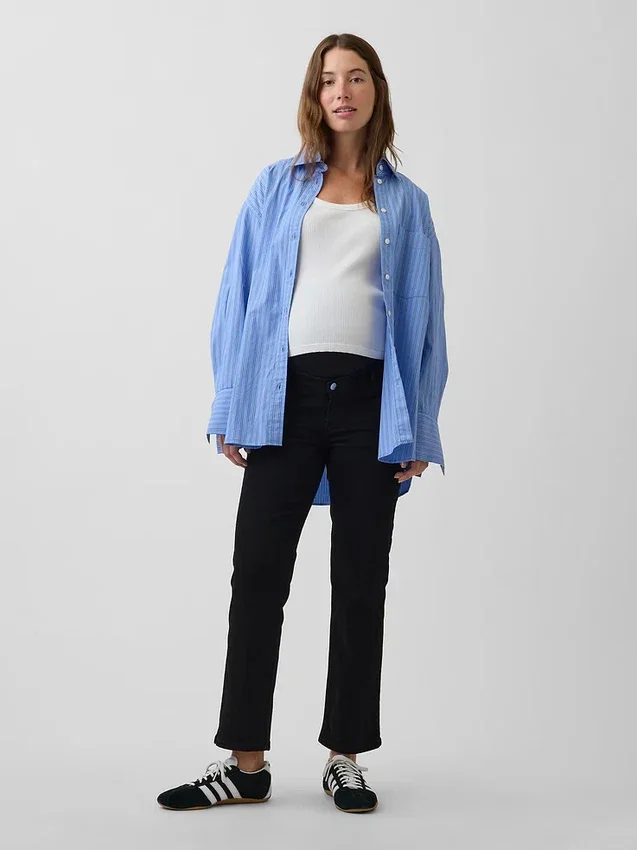 Jeans de maternité court, slim droit, à panneau intégral, style années 90