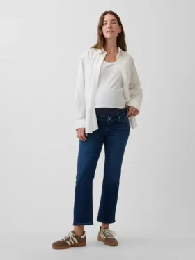 Jeans de maternité court, slim droit, à panneau intégral, style années 90