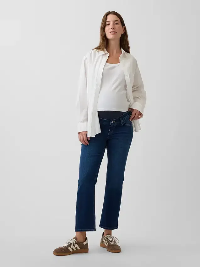 Jeans de maternité court, slim droit, à panneau intégral, style années 90