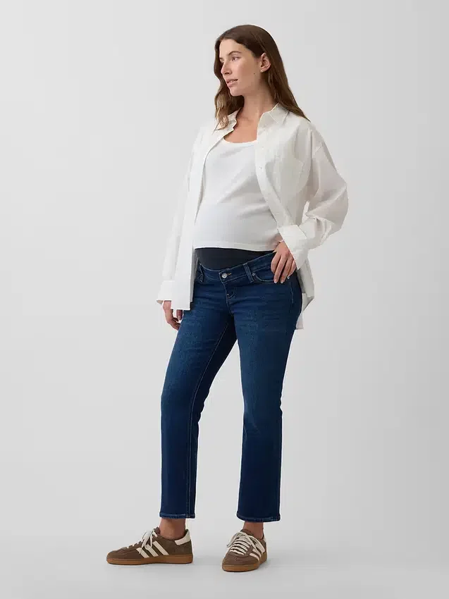 Jeans de maternité court, slim droit, à panneau intégral, style années 90
